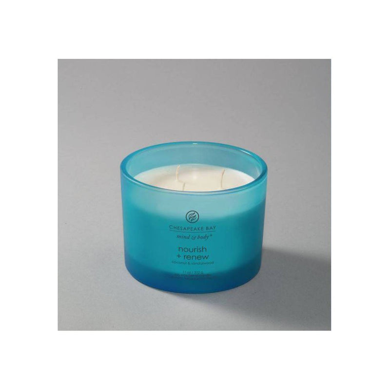 3-Wick Frosted Glass Nourish + Renew Lidded Jar Candle Light Blue 11oz - Mind & Body by Chesapeake Bay Candle