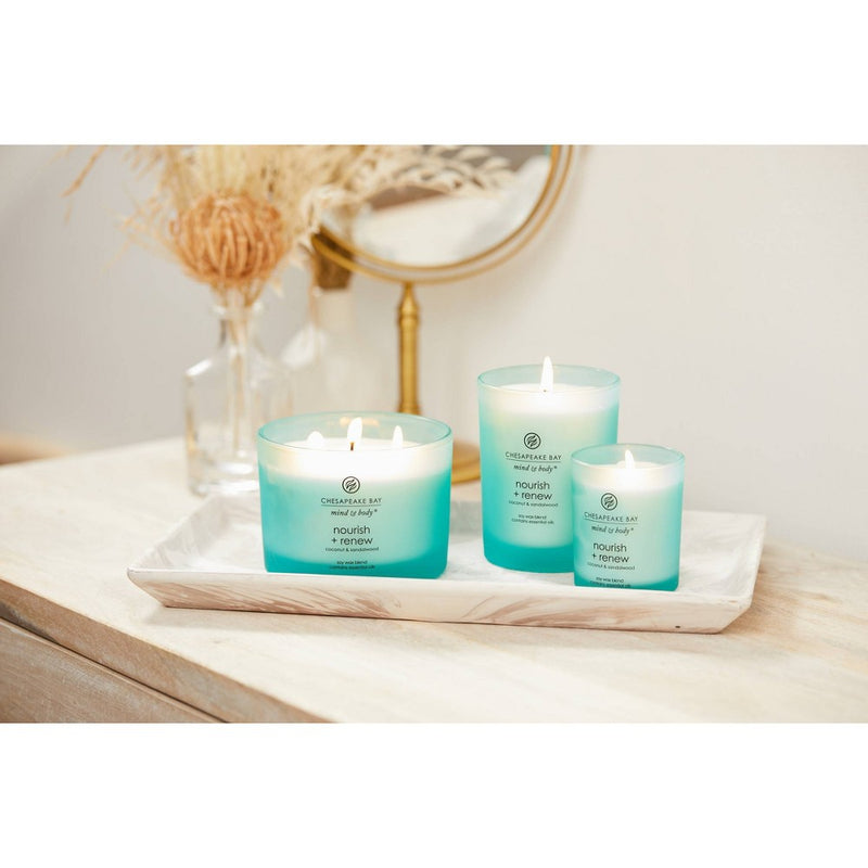 3-Wick Frosted Glass Nourish + Renew Lidded Jar Candle Light Blue 11oz - Mind & Body by Chesapeake Bay Candle
