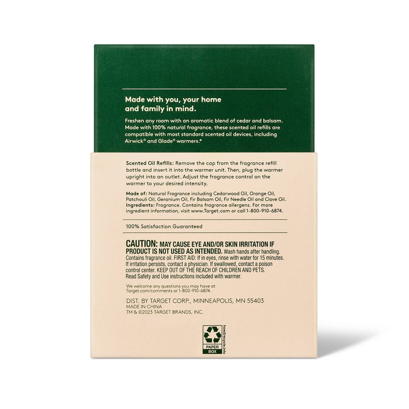 Scented Oil Refill Air Freshener - Cedar & Balsam - 1.3 fl oz/2pk - Everspring