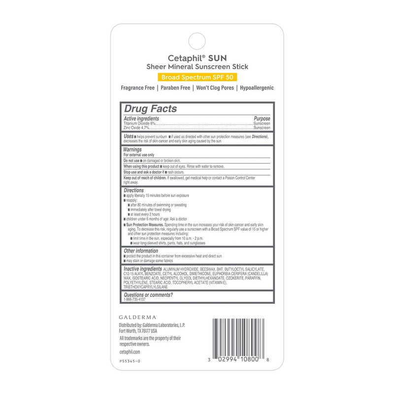 Cetaphil Sheer Mineral Sunscreen Stick for Face & Body - SPF 50 - 0.5 fl oz
