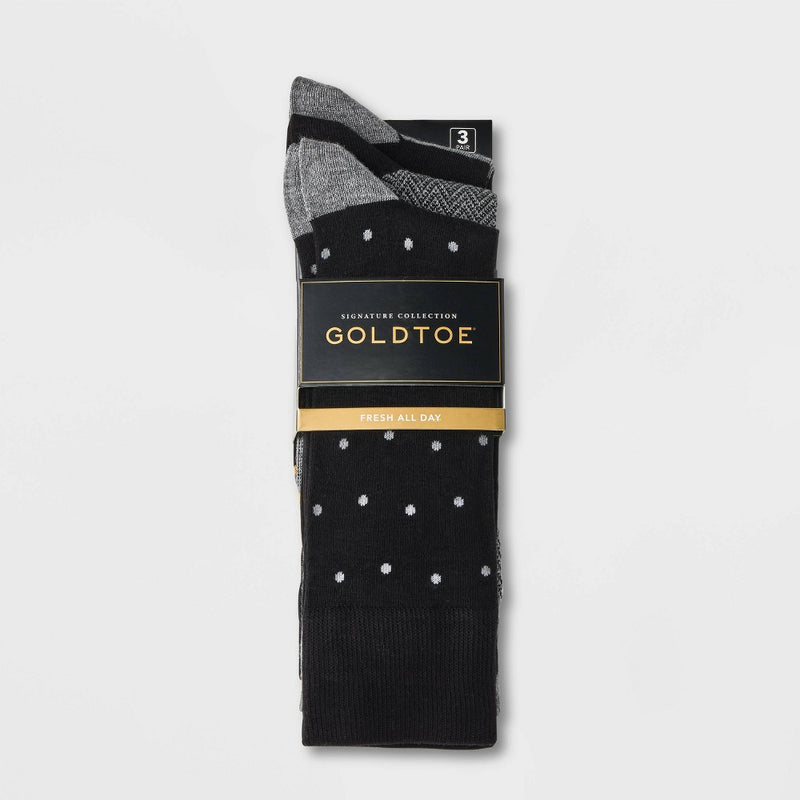Signature Gold by GOLDTOE Men's Dot Crew Socks 3pk - Black 6-12.5