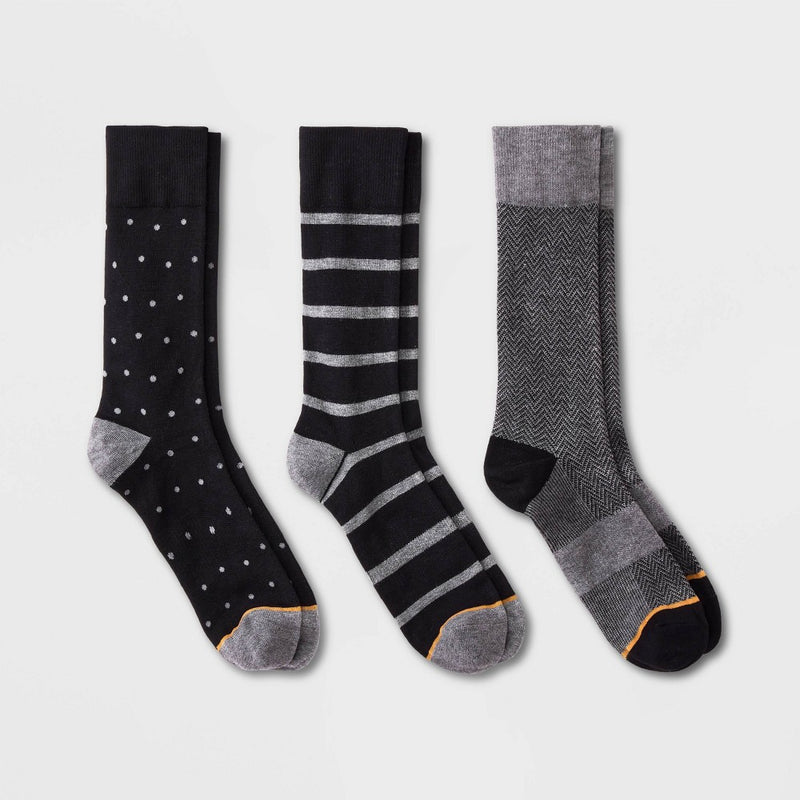 Signature Gold by GOLDTOE Men's Dot Crew Socks 3pk - Black 6-12.5