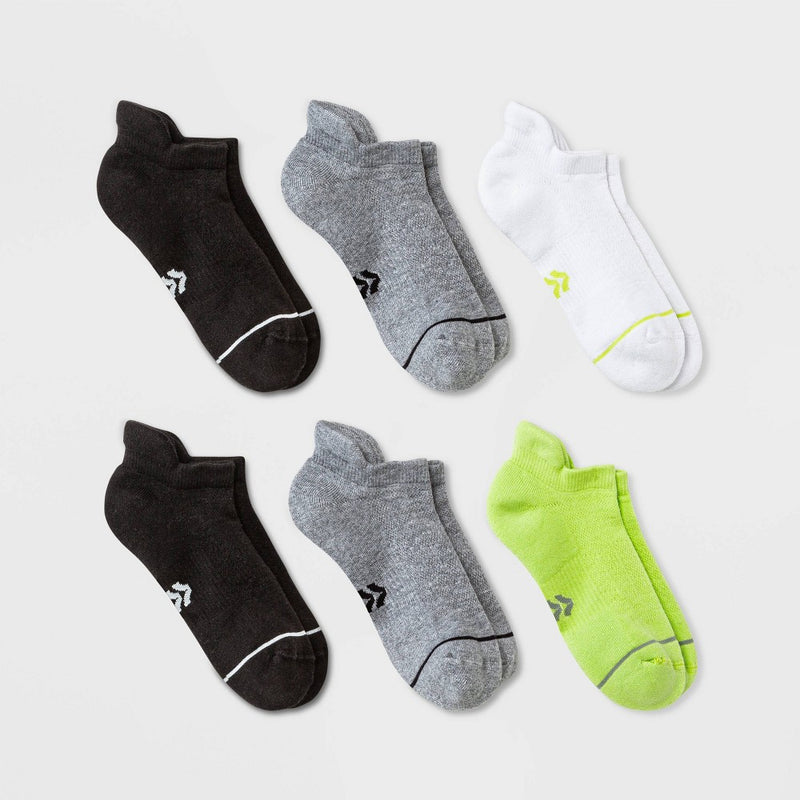 Women's Cushioned Geometric Mesh Patterned 6pk No Show Tab Athletic Socks - All in Motion Lime Green/ White/Black/Gray 4-10