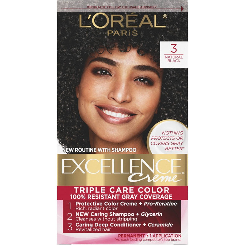 L'Oreal Paris Excellence Creme Triple Protection Color - 6.3 fl oz - 3 Natural Black - 1 kit