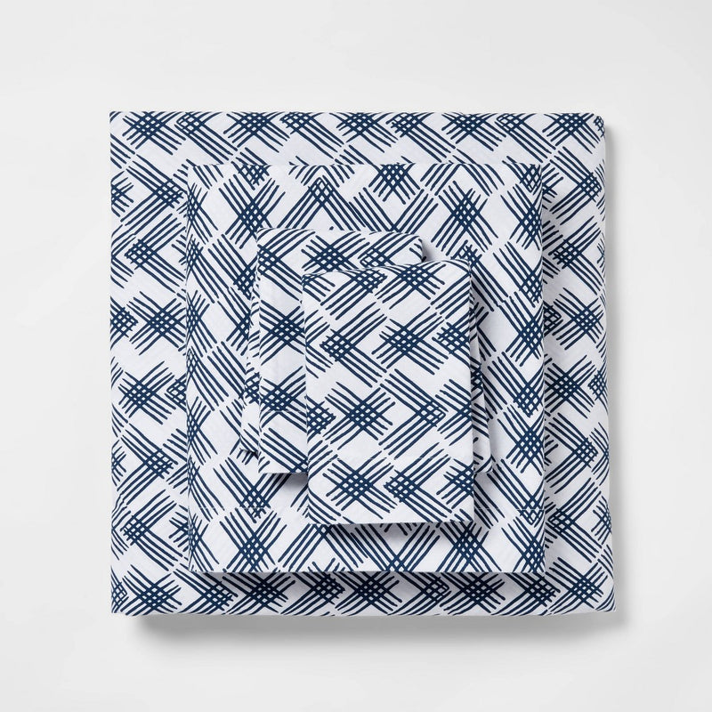 King Easy Care Printed Pattern Sheet Set Blue Geo - Room Essentials