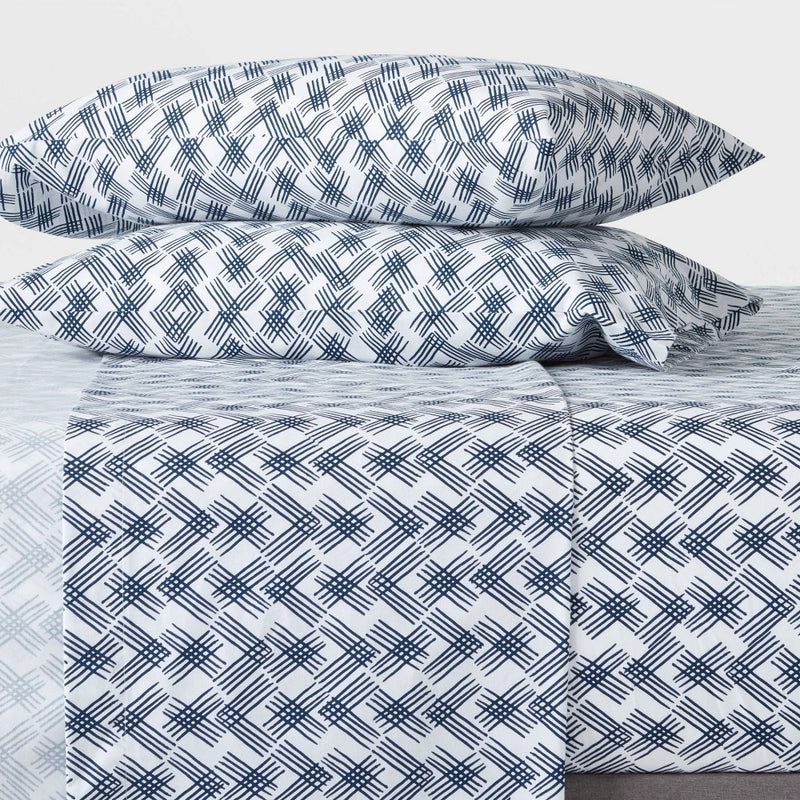 King Easy Care Printed Pattern Sheet Set Blue Geo - Room Essentials