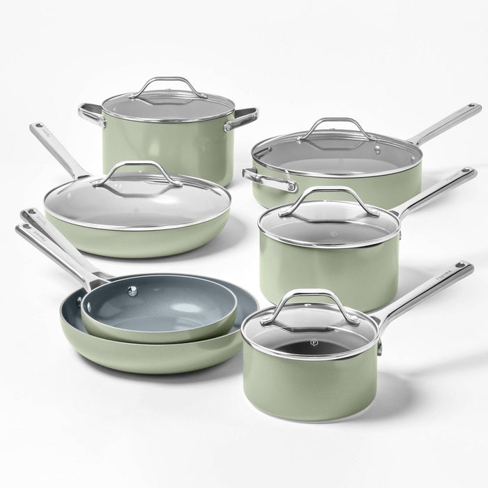 5qt Nonstick Ceramic Coated Aluminum Saute Pan Sage Green - Figmint