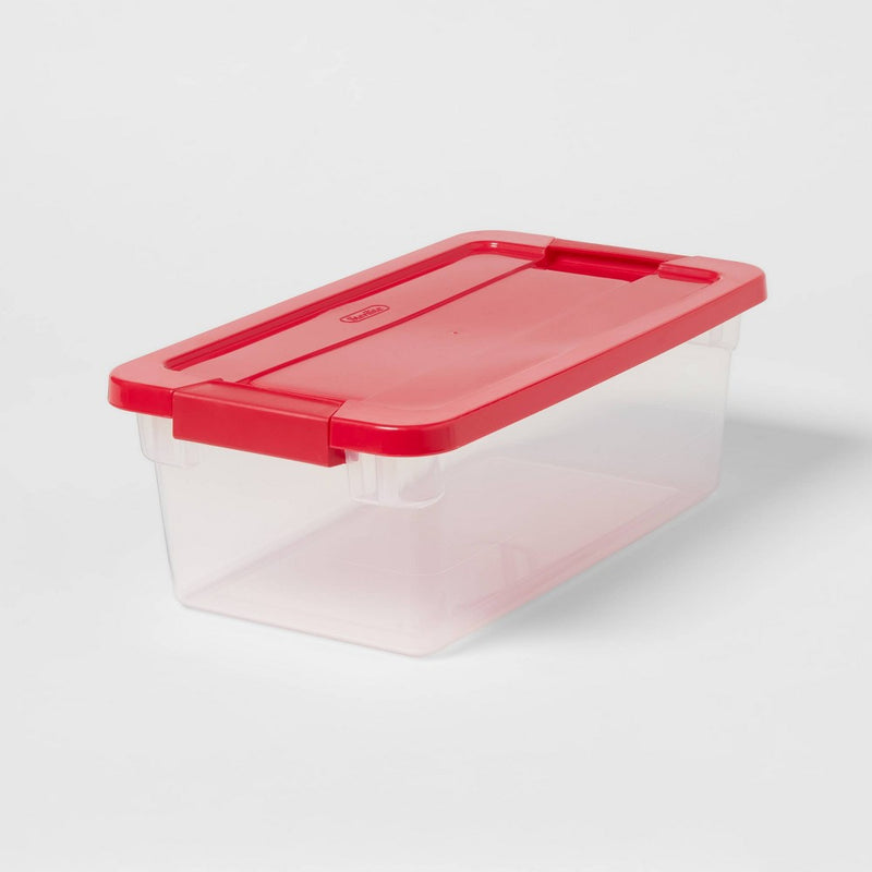 6qt Latching Storage Box Clear with Red Lid - Brightroom