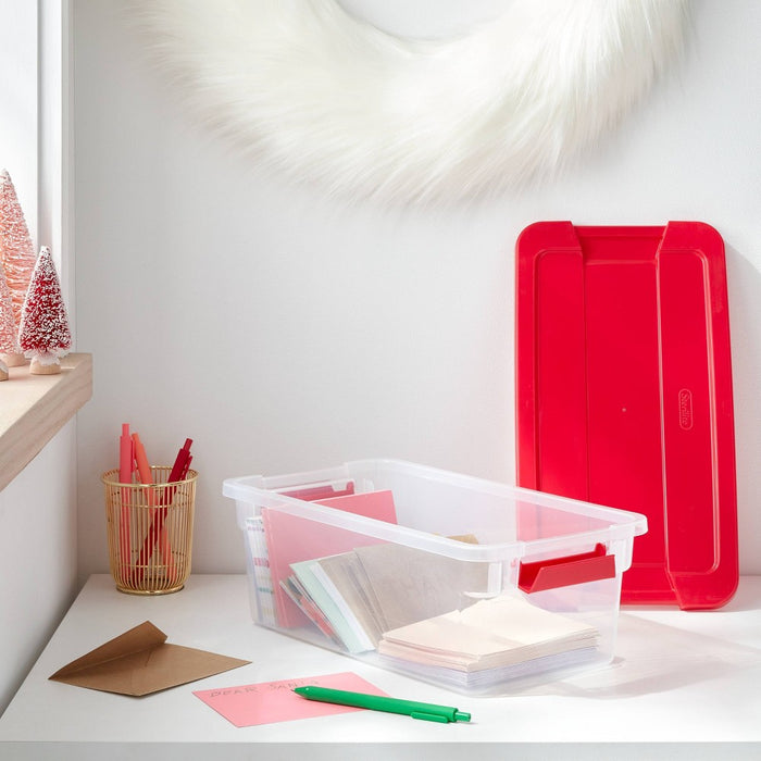 6qt Latching Storage Box Clear with Red Lid - Brightroom