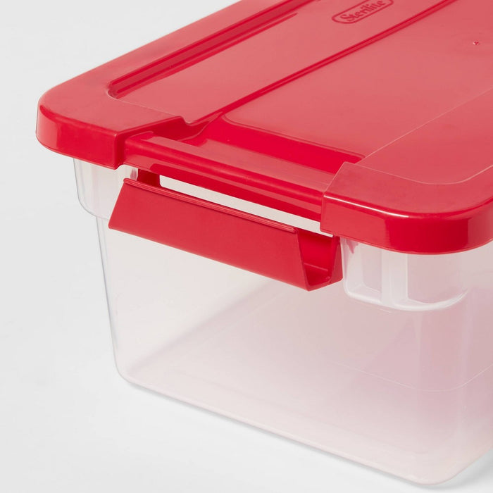 6qt Latching Storage Box Clear with Red Lid - Brightroom