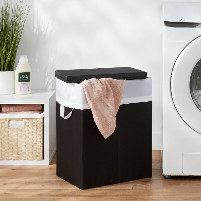 Laundry Hamper with Lift Liner and Lid Black - Brightroom