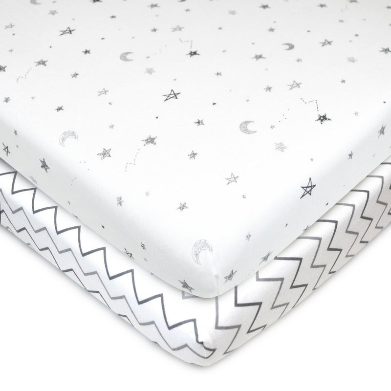 TL Care Printed 100% Cotton Knit Fitted Mini Crib Sheet - Star Cheveron 2pk