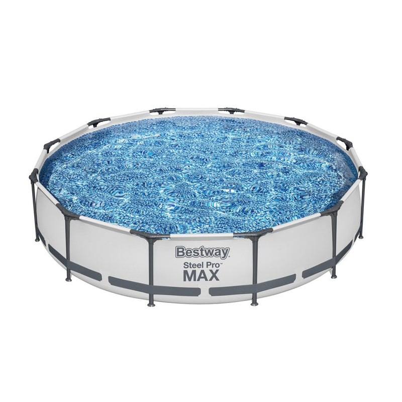 Bestway Steel Pro MAX 12 Foot by 30 Inch Round Above Ground Swimming Pool Set Outdoor Metal Frame Family Pool with Filter Pump, Gray (LOCAL PICKUP ONLY)