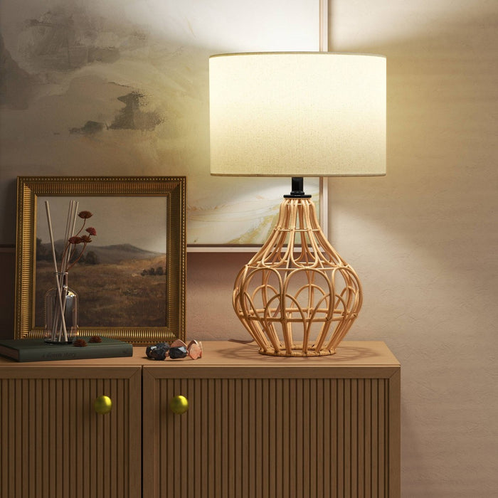 20"x12" Boho Rattan Table Lamp Brown (Includes LED Light Bulb) - Threshold
