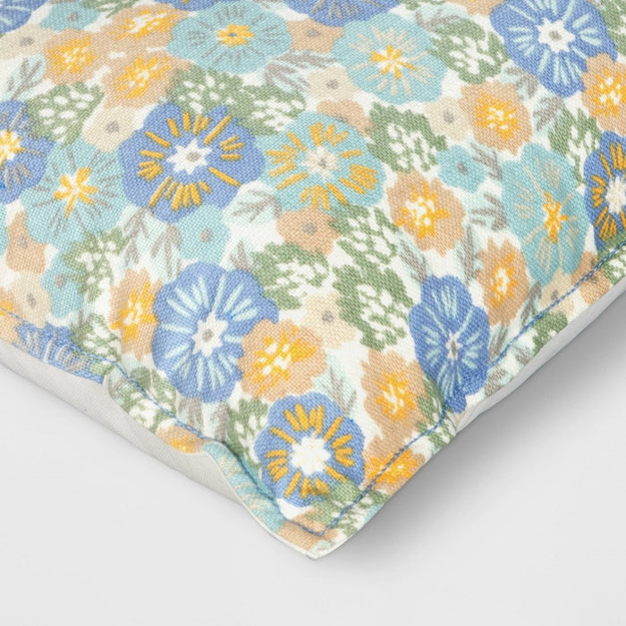 Printed Cotton with Embroidery Lumbar Throw Pillow Blue - Room Essentials