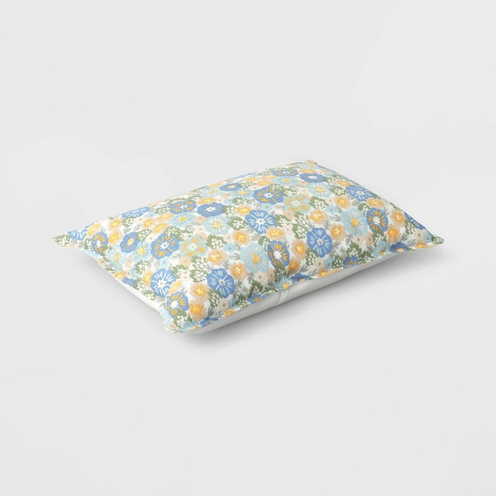Printed Cotton with Embroidery Lumbar Throw Pillow Blue - Room Essentials