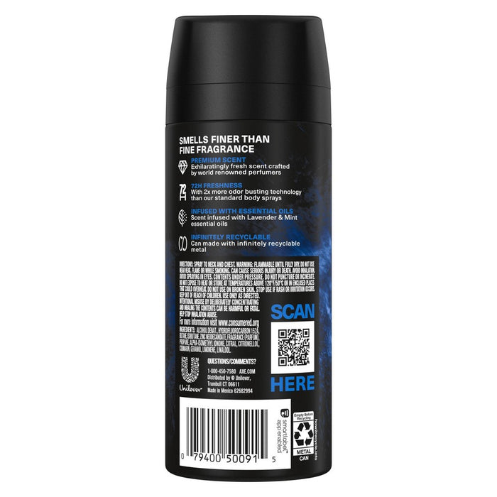 Axe Blue Lavender 72-Hour Aluminum-Free Premium Body Spray - Mint + Amber - 4oz