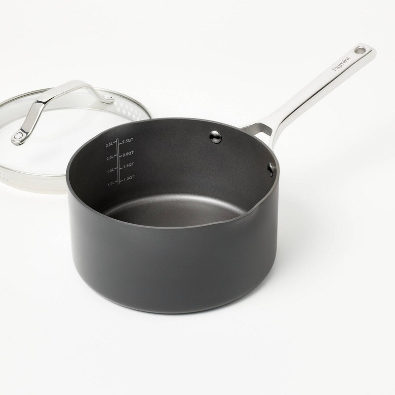 3qt Nonstick Hard Anodized Aluminum Sauce Pan with Lid Dark Gray - Figmint