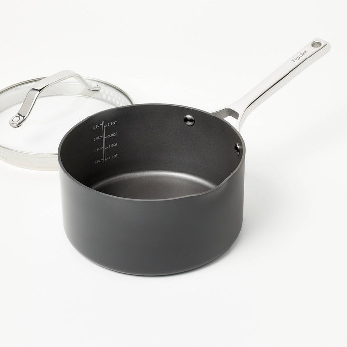 3qt Nonstick Hard Anodized Aluminum Sauce Pan with Lid Dark Gray - Figmint