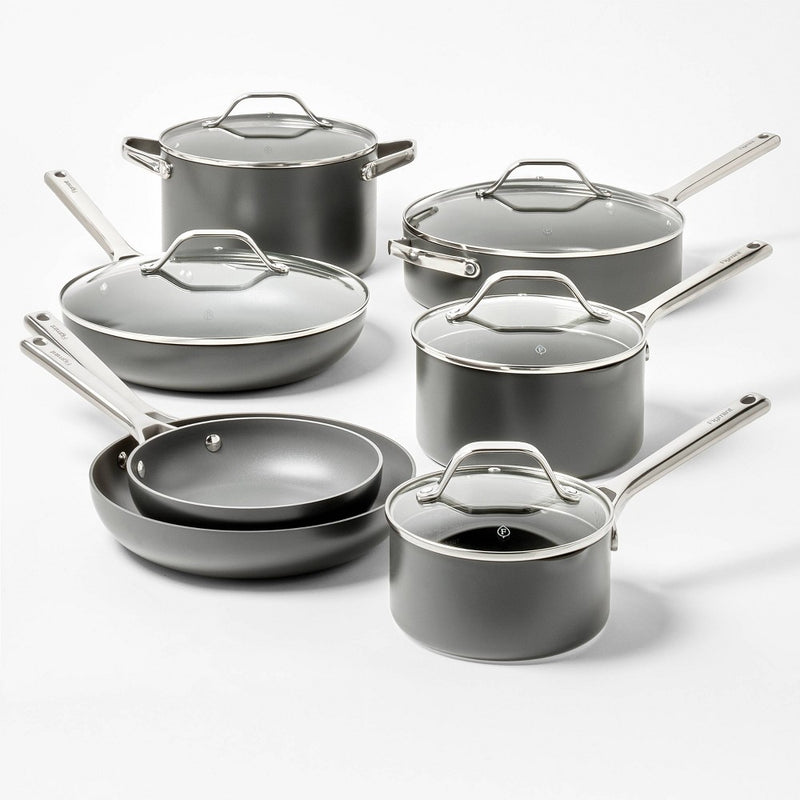 3qt Nonstick Hard Anodized Aluminum Sauce Pan with Lid Dark Gray - Figmint