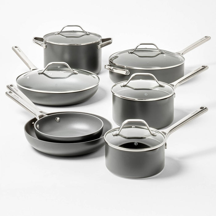 3qt Nonstick Hard Anodized Aluminum Sauce Pan with Lid Dark Gray - Figmint