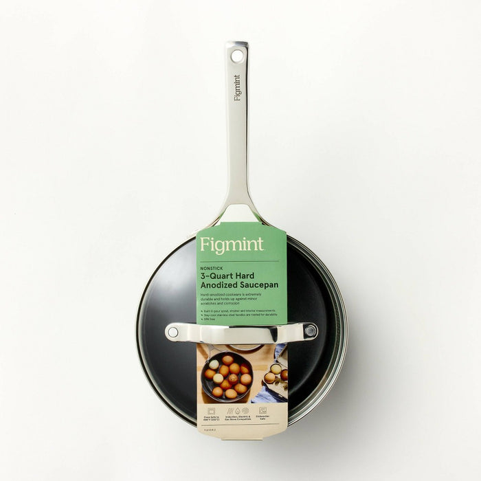 3qt Nonstick Hard Anodized Aluminum Sauce Pan with Lid Dark Gray - Figmint