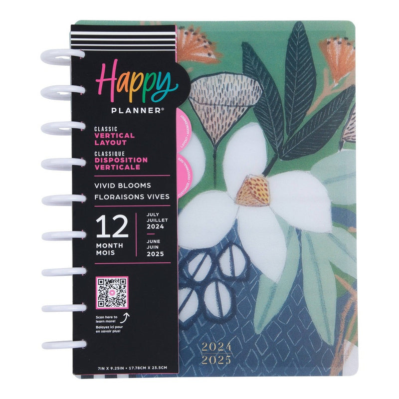 Happy Planner July 2024 - June 2025 Weekly/Monthly Planner 9.75"x8.75" Classic Vivid Blooms