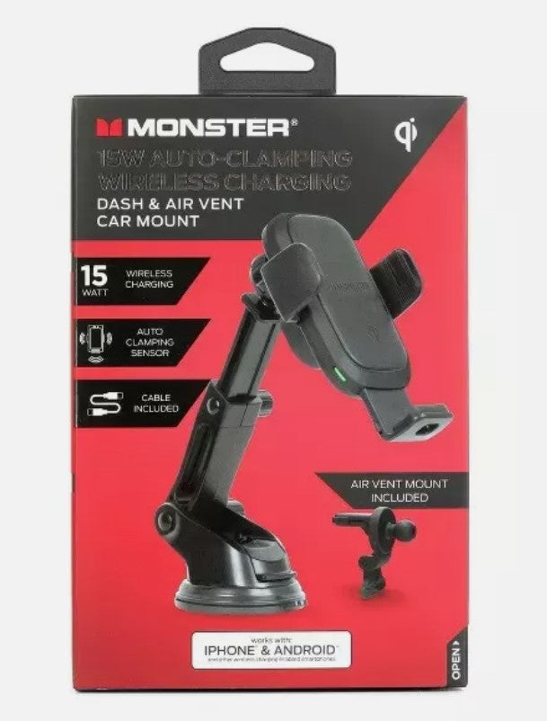 Monster 15Watt Magnetic Wireless Charging Car Mount Dash and Vent Mount