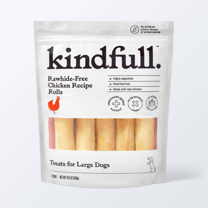 Rawhide-Free Chicken Recipe Roll Large Dog Treat - 19.4oz/5ct - Kindfull