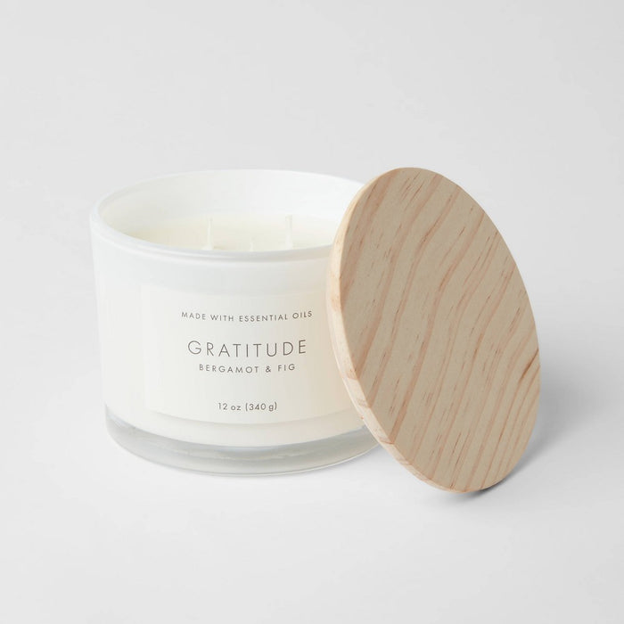 3-Wick 12oz Wood Lidded Glass Wellness Grateful Candle - Threshold