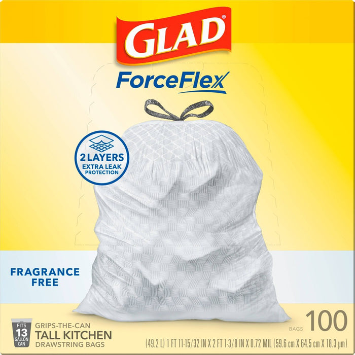 Glad ForceFlex Drawstring Fragrance Free Trash Bags - 13 Gallon - 100ct