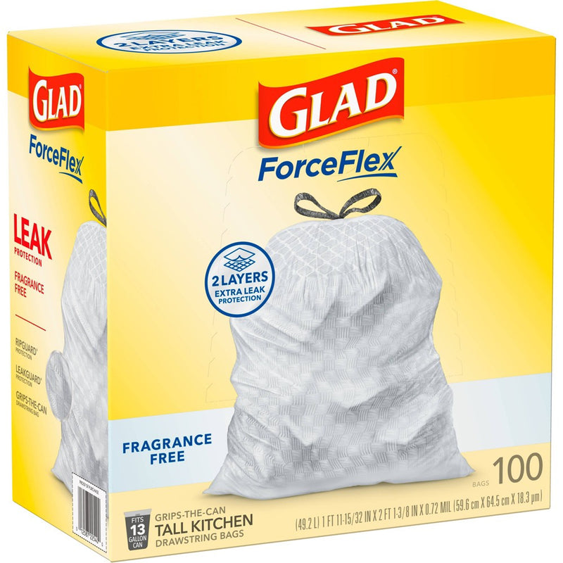 Glad ForceFlex Drawstring Fragrance Free Trash Bags - 13 Gallon - 100ct