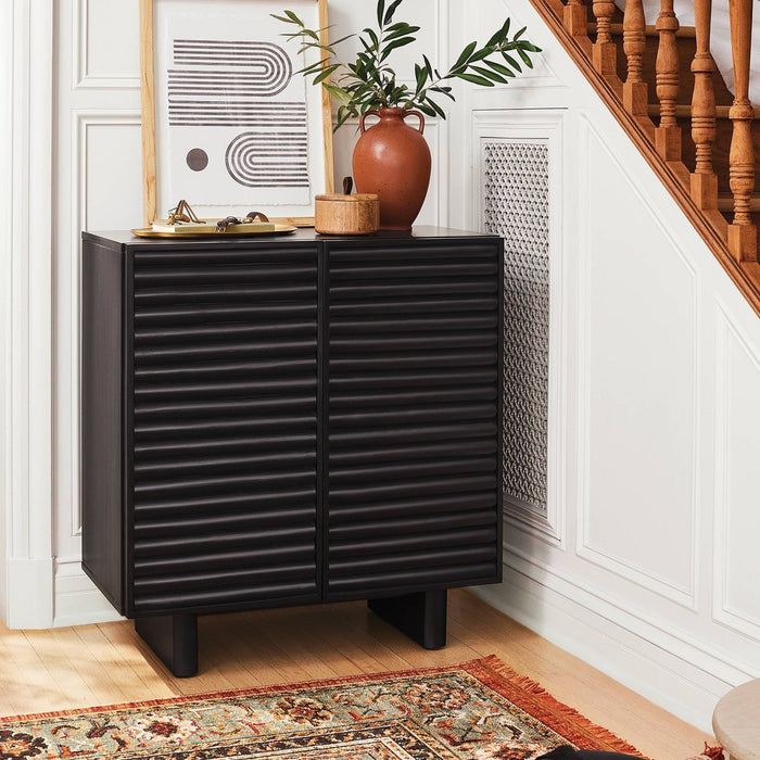 2 Door Fluted Accent Cabinet Black - Threshold (LOCAL PICKUP ONLY)