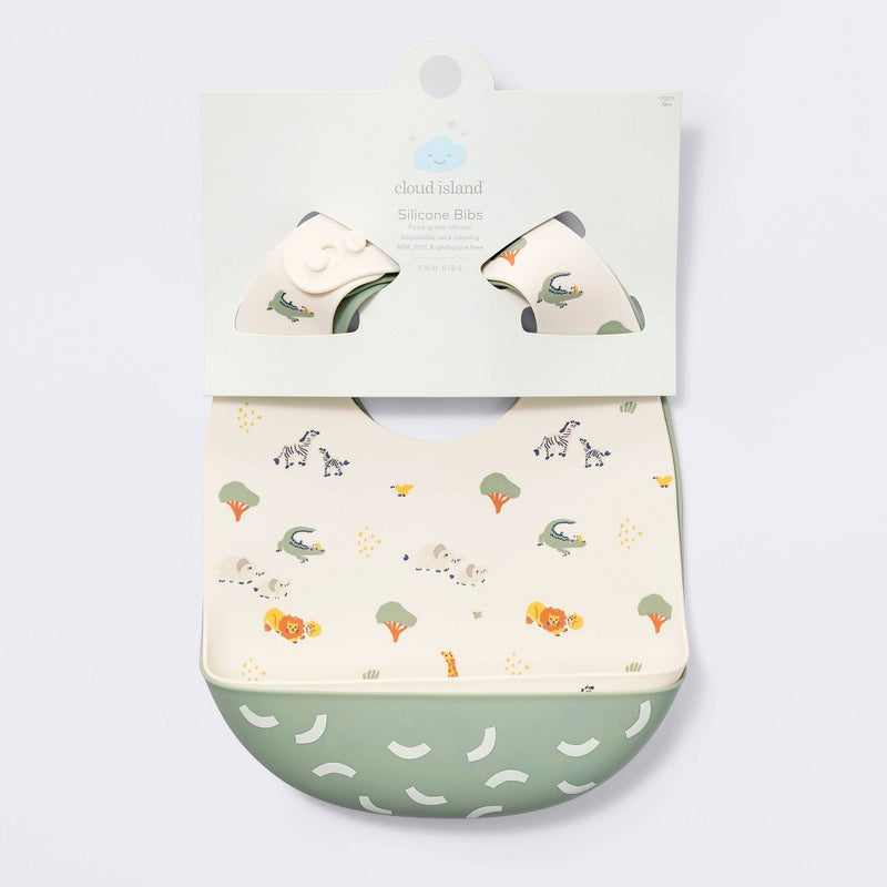 Silicone Bibs - 2pk - Animals/Cresents - Cloud Island