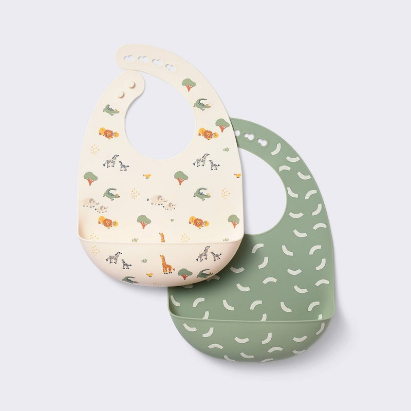Silicone Bibs - 2pk - Animals/Cresents - Cloud Island