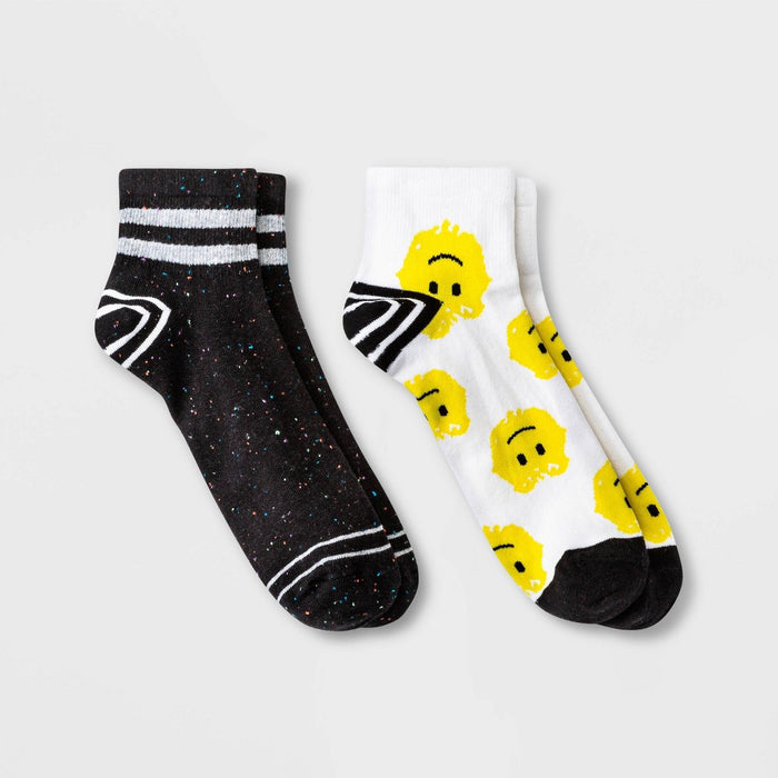 Men's Striped Confetti/Smiley 2pk Ankle Socks - Original Use Black/White 6-12