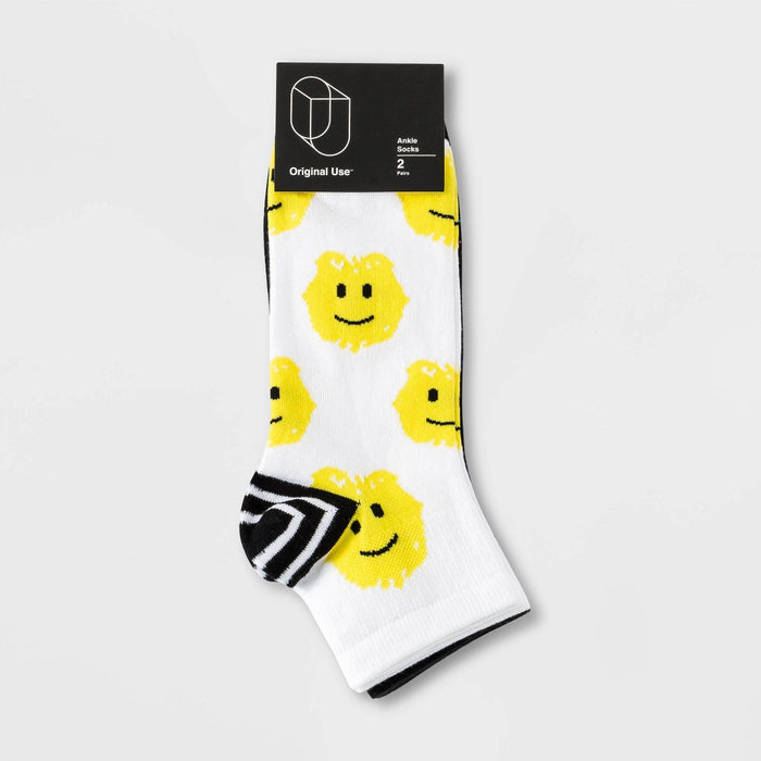 Men's Striped Confetti/Smiley 2pk Ankle Socks - Original Use Black/White 6-12