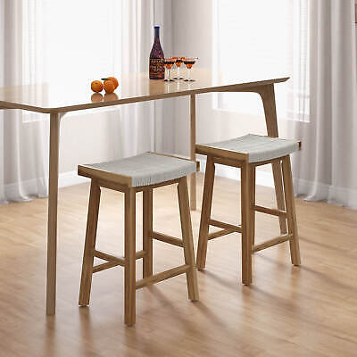 2PCS 25.5" Dining Saddle Stool Counter Height Seaweed Woven Seat Solid Wood (LOCAL PICKUP ONLY)
