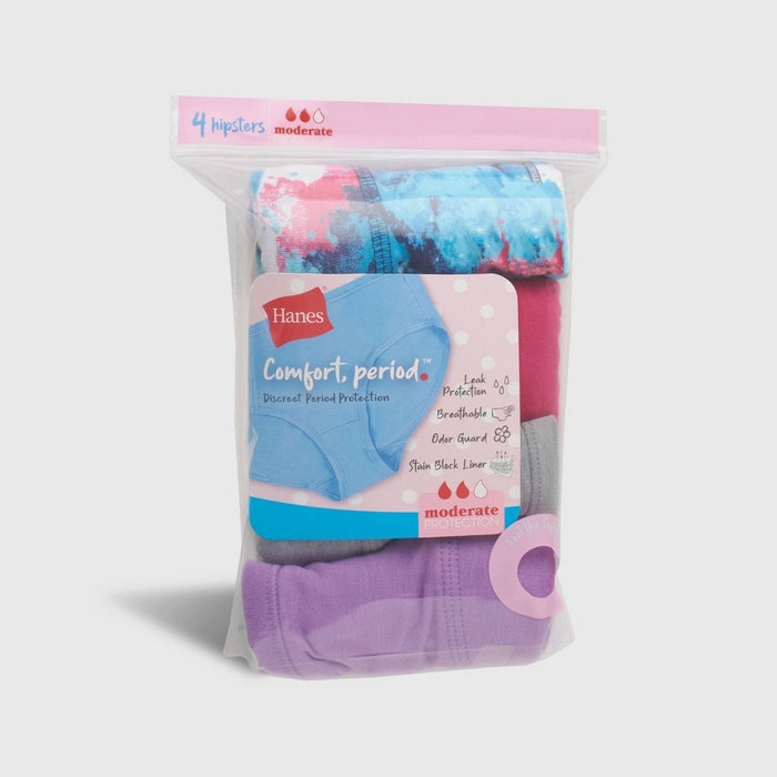 Hanes Girls' 4pk Hipster Period Underwear - Colors May Vary 12