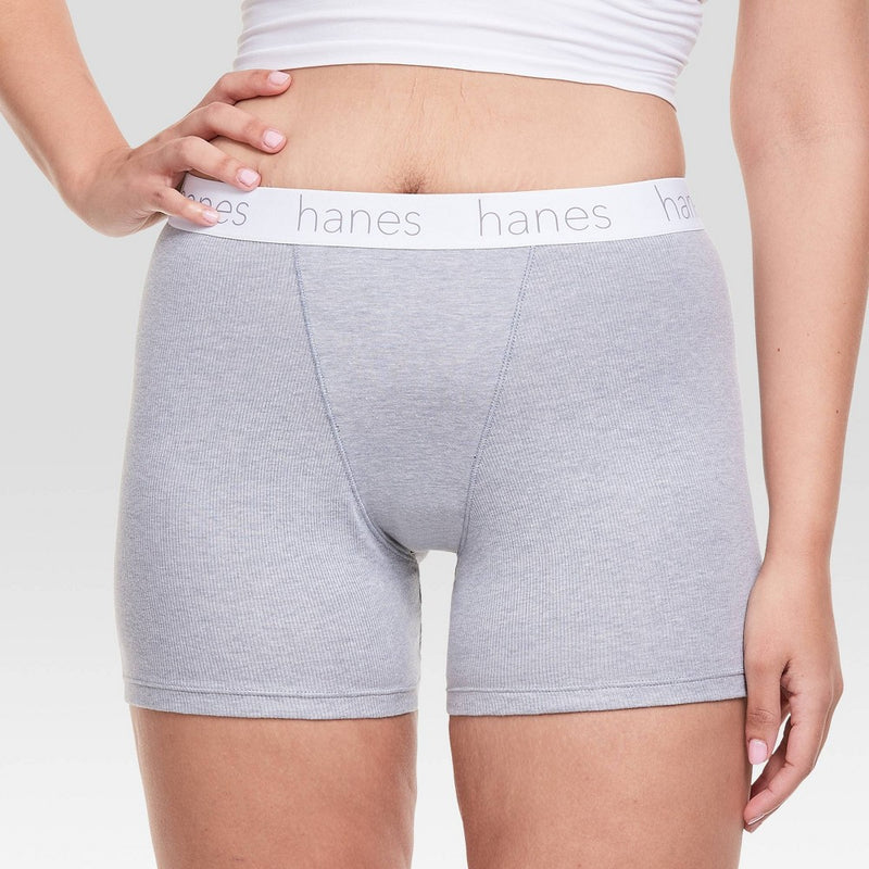 Hanes Premium Women's 4pk Cotton Mid-Thigh with Comfortsoft Waistband Boxer Briefs - Basic Pack White/Gray/Black L