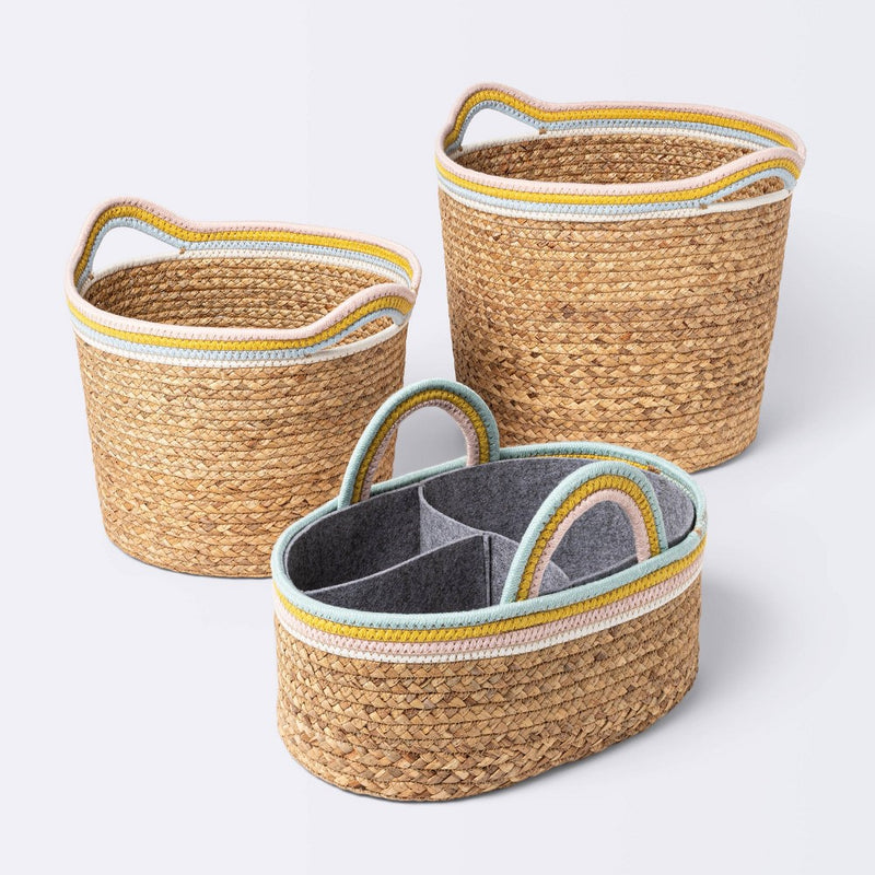 Natural Woven Round Storage Bin with Coiled Rope Handle - Cloud Island M