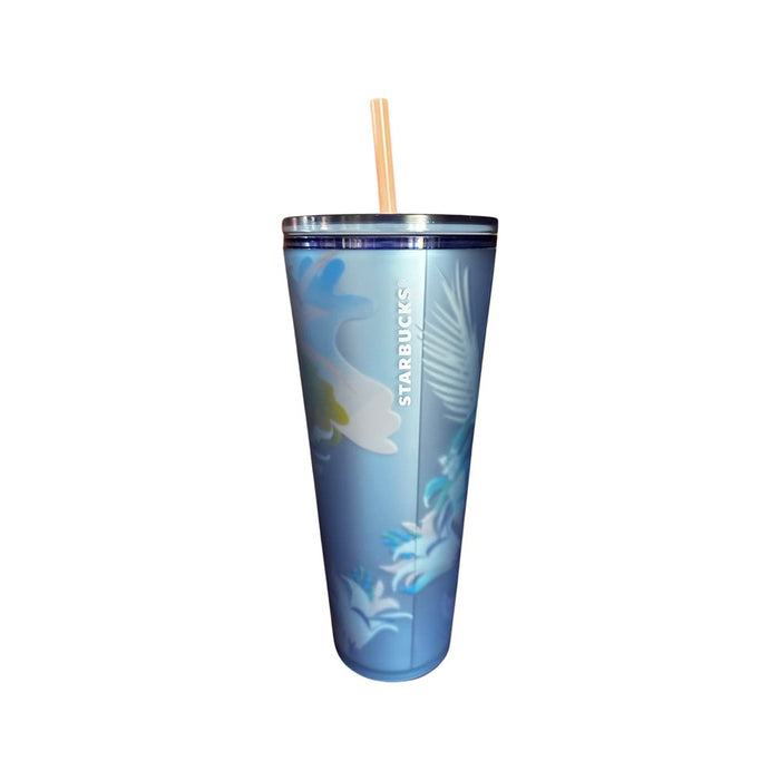 Starbucks 2023 Blue Floral Soft Touch Venti 24 Oz Tumbler With Straw