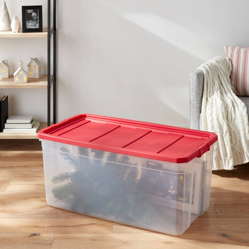 200qt Latching Storage Box Clear with Red Lid - Brightroom (LOCAL PICKUP ONLY)