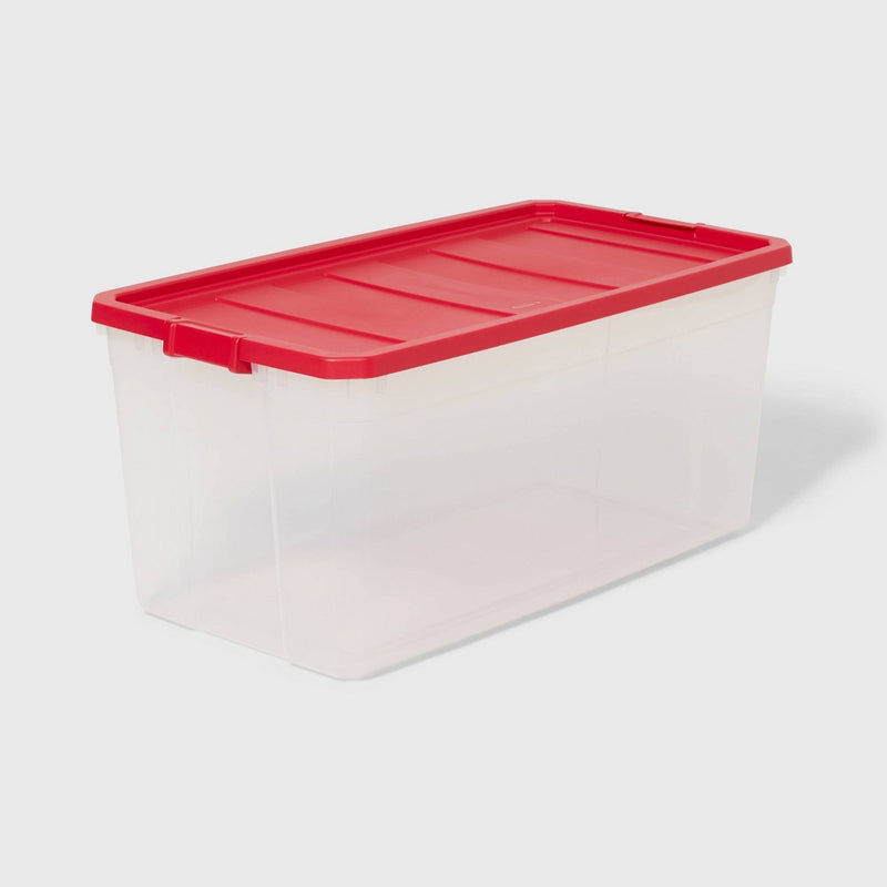 200qt Latching Storage Box Clear with Red Lid - Brightroom (LOCAL PICKUP ONLY)
