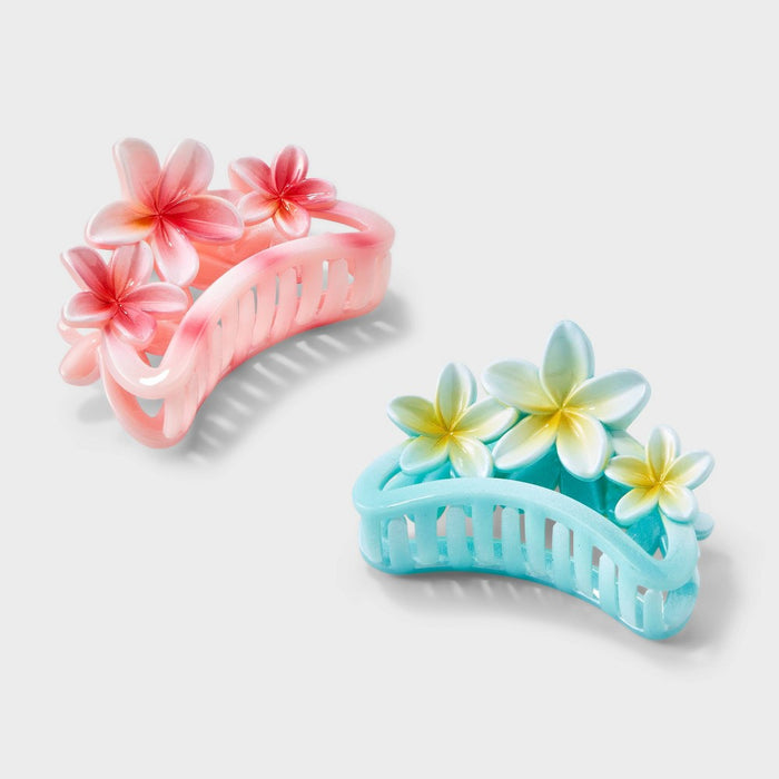 Girls' 2pk Tropical Flower Claw Slip Set - art class Pink/Blue