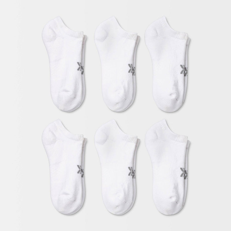 Women's Cushioned 6pk No Show Athletic Socks - All In Motion White 4-10