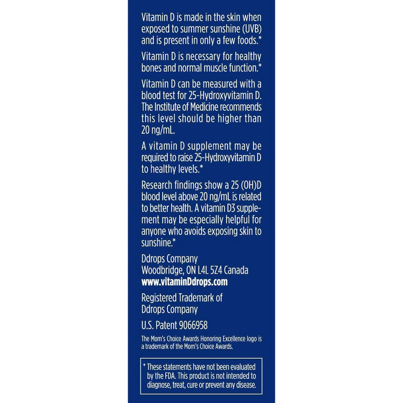 Ddrops Liquid Vitamin D3 Drops 2000 IU (50 mcg) - 180 drops - 0.17 fl oz