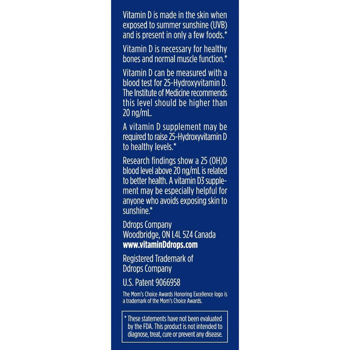 Ddrops Liquid Vitamin D3 Drops 2000 IU (50 mcg) - 180 drops - 0.17 fl oz