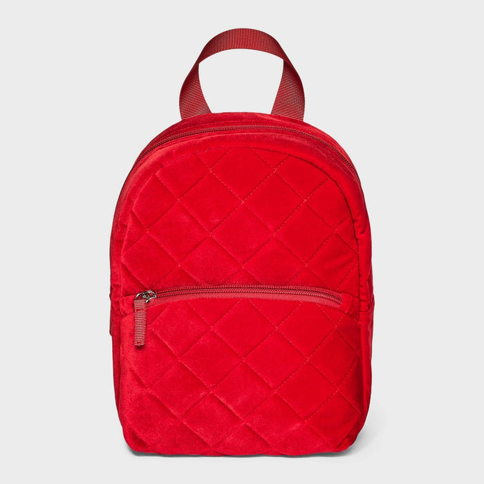 Girls' Quilted Velvet 10" Mini Backpack - Cat & Jack Red