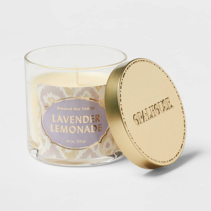 Clear Glass Lavender Lemonade Lidded Jar Candle Pale Yellow 4.1oz - Opalhouse